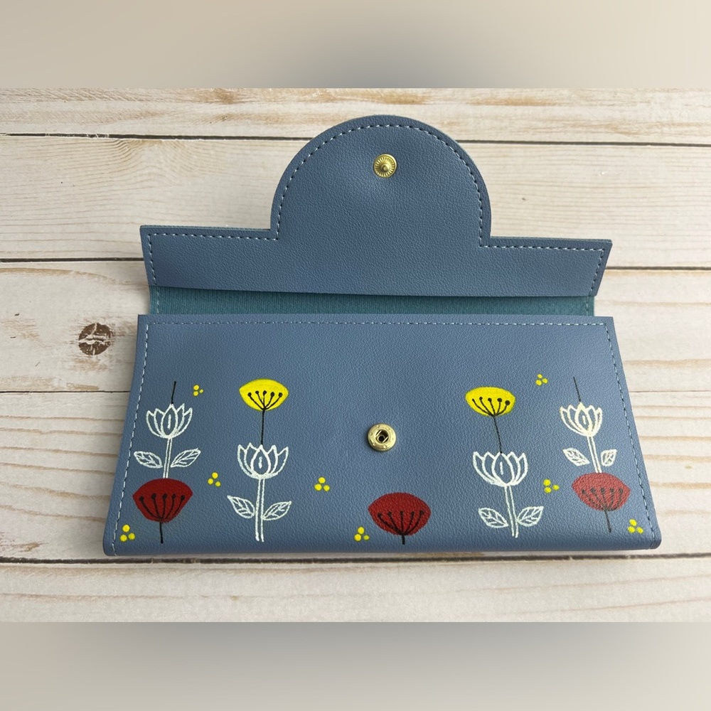 Bohemian Floral Wallet - Artsy Hand Painted Wallet - Colorful Large Wallet